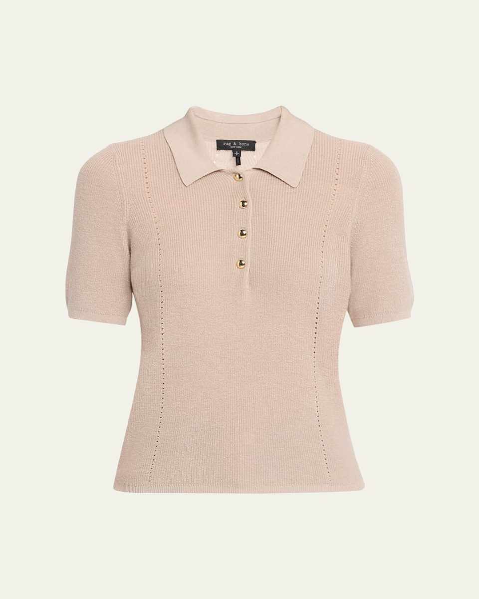 Darcey Cotton-Cashmere Short-Sleeve Polo Sweater